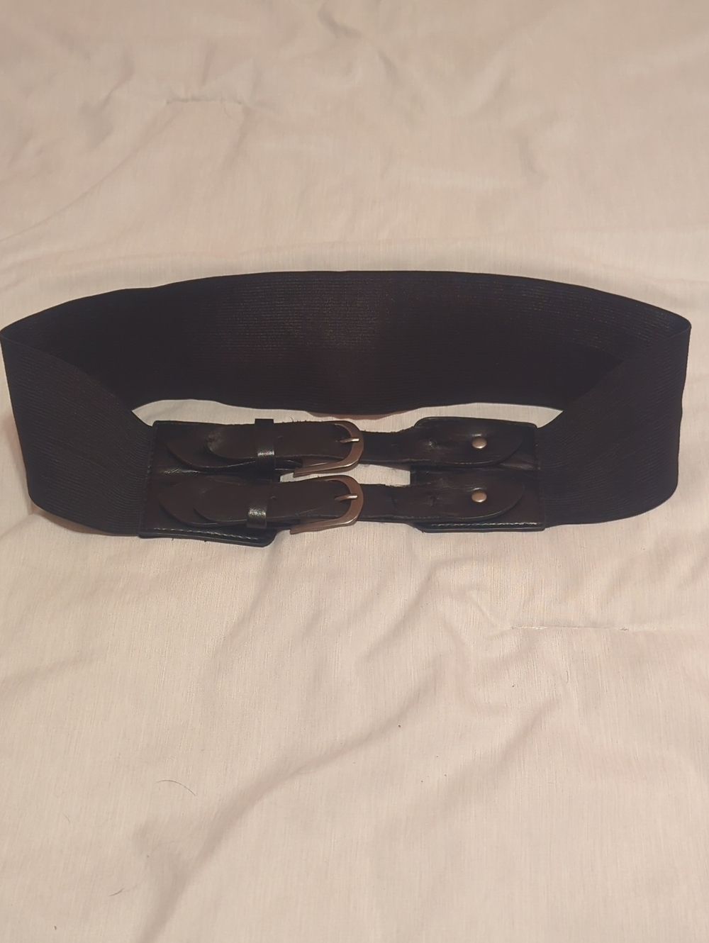 Stretch Wide Black Elastic Belt with Double Buckle
